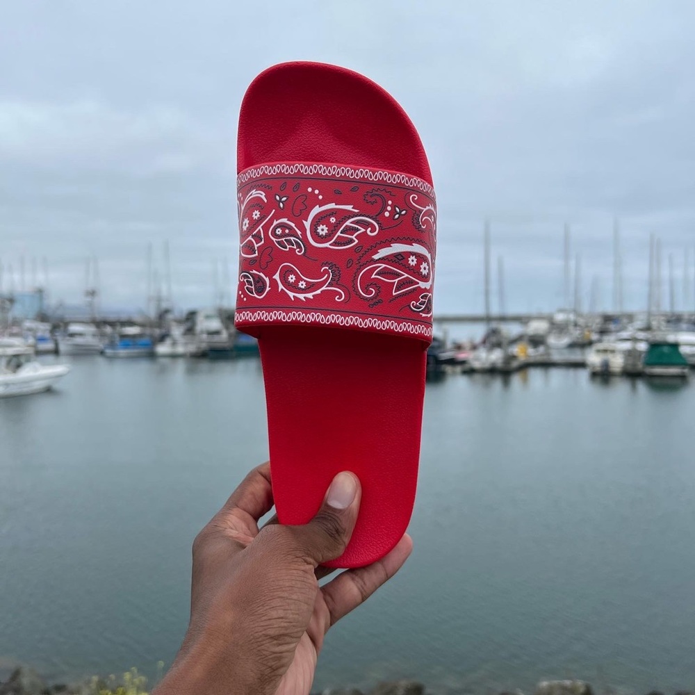 Red Bandana Paisley Slides